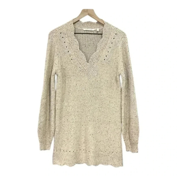 Soft Surroundings Elani Scalloped Edges Knit Sweater Tan Size Small - Picture 2 of 15